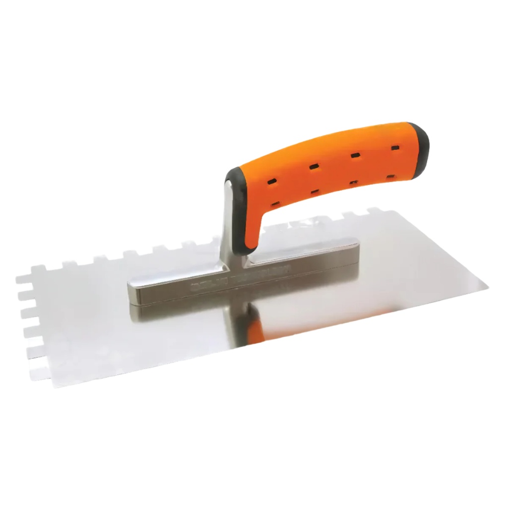 Stainless steel notch trowel with aluminium bracket 130/270mm